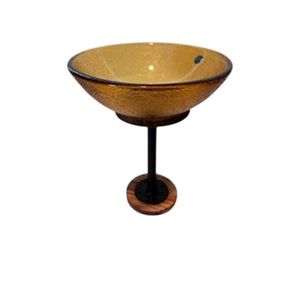 Vintage Imperial Co. Amber Glass Serving Bowl Textured Weighted Serveware - Picture 4 of 11